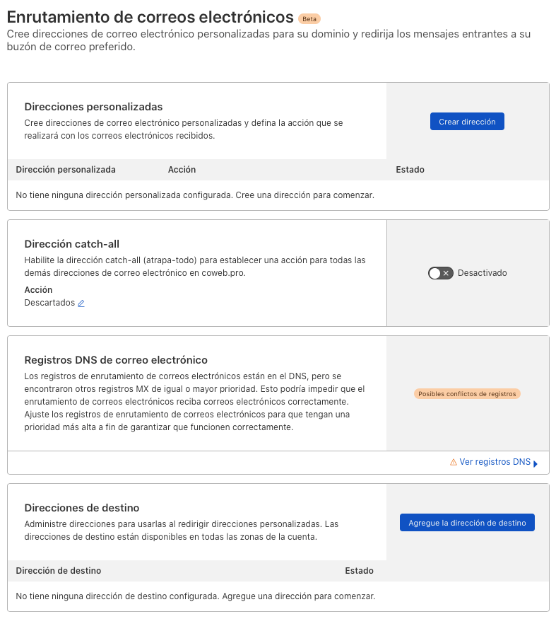 Las opciones en el reenvío de correos con Cloudflare